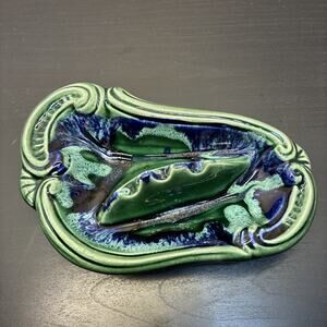 Vintage Mid Century Modern McCoy Pottery USA Green Cobalt Blue Ceramic Ashtray
